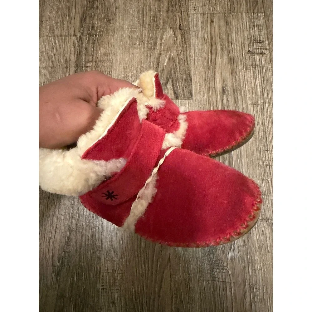 LL Bean Toddler Wicked Good‎ Slipper Boots Red Suede Shearling Fur Size 9-10